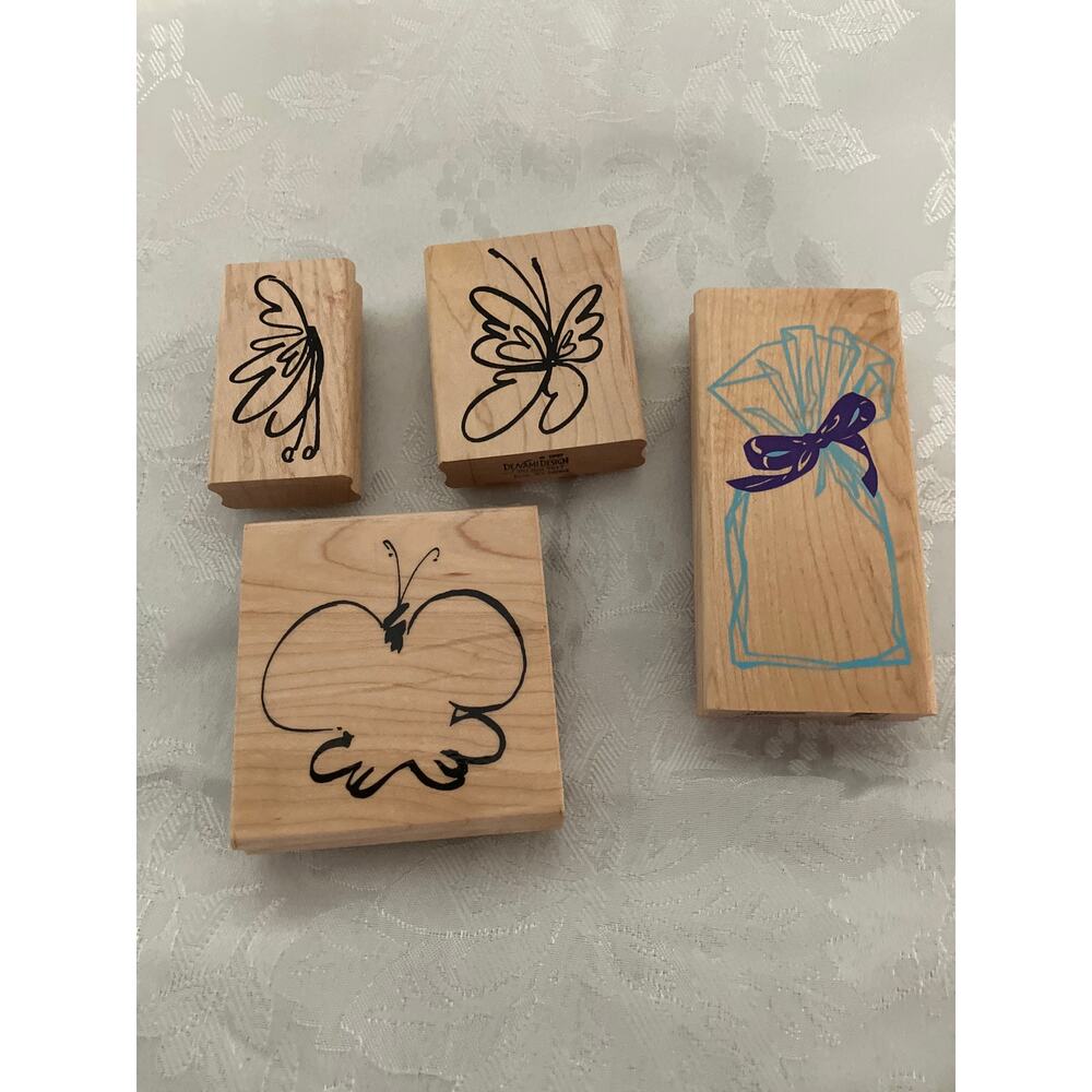 Lot of 4 Rubber Stamps Butterfly and Bag Crafts Scrapbooking